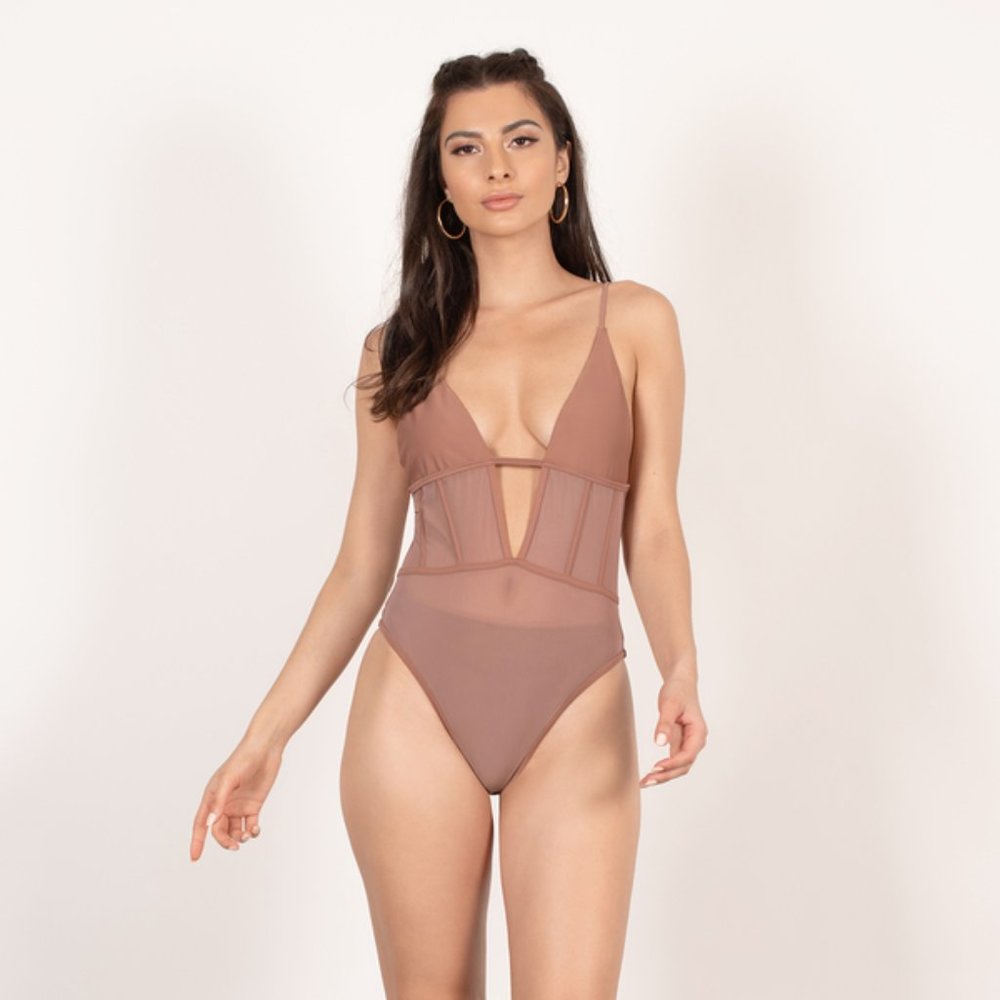 TOBI Mesh Around Dark Rose One Piece Swimsuit